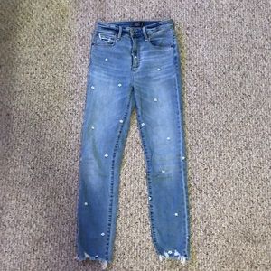 high rise flower embroidered jeans